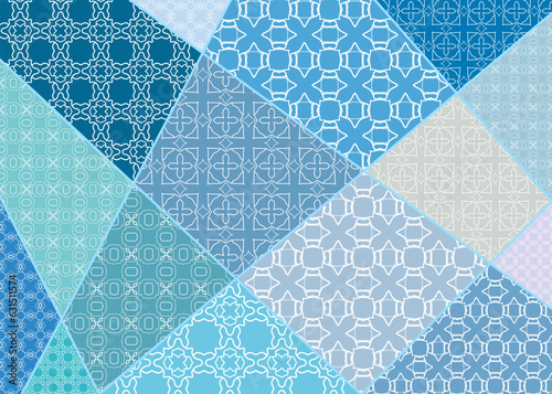 Vector patchwork quilt pattern. Vintage decorative collage. Geometric line background. Indian, Arabic, Turkish motifs for printing on fabric or paper. Abstract colorful doodle pattern in mosaic style