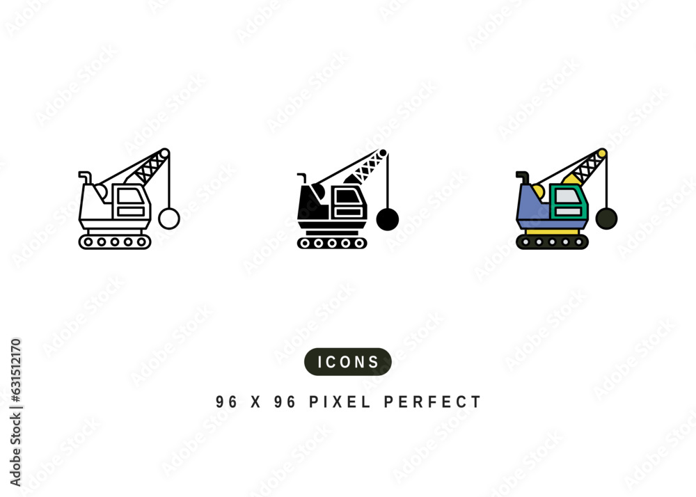 Wrecking Ball Icon. Wrecker Wall Tractor Symbol Stock Illustration. Vector Line Icons For UI Web Design And Presentation Wrecking Ball Icon. Wrecker Wall Tractor Symbol Stock Illustration. Vector Line Icons For UI Web Design And Presentation
