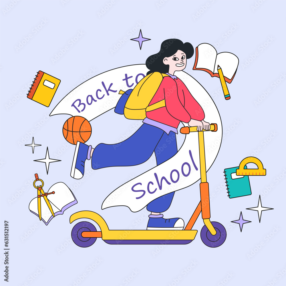 Vector illustration of a girl going back to school. Vector illustration of school learning