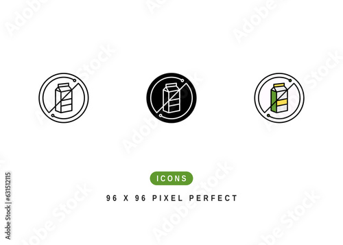 Dairy Free Icon. Non Milk Lactose Symbol Stock Illustration. Vector Line Icons For UI Web Design And Presentation