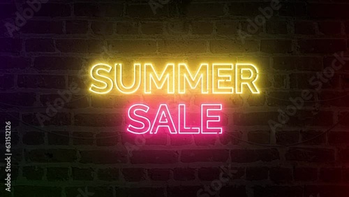 Summer Sale Neon sign animation. flicker summer Sale sign
