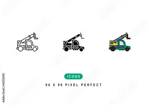 Tele Handler Icon. Construction Truck Vehicle Symbol Stock Illustration. Vector Line Icons For UI Web Design And Presentation