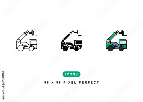 Tele Handler Icon. Construction Truck Vehicle Symbol Stock Illustration. Vector Line Icons For UI Web Design And Presentation