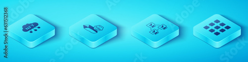 Set Isometric NFT cloud, Digital crypto art, blockchain technology and icon. Vector
