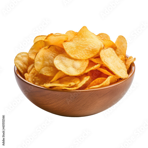 Potato chips in a bowl, white backround