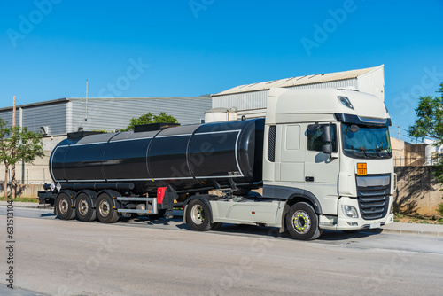 Tanker truck for the transport of dangerous goods under ADR regulations.