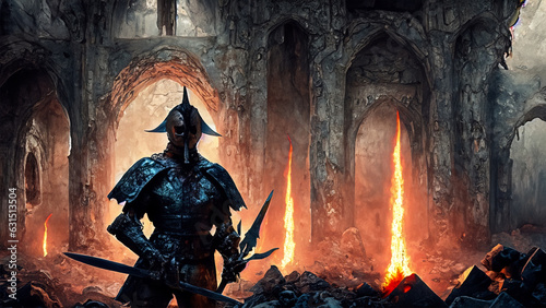 A dark fantasy character, a dark knight traveling through the dark underworld. 4K illustration
