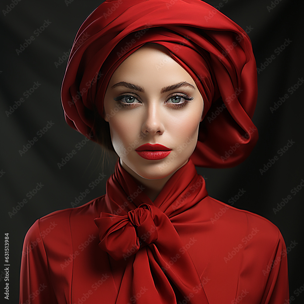 Portrait Beautiful Woman Red Hood Middle East Islam Silk Road Concept ...