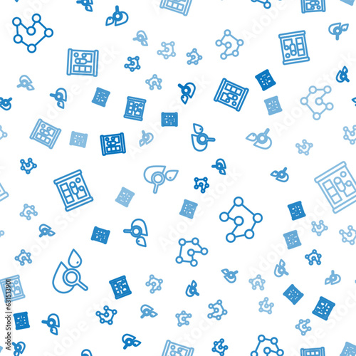 Set line Drop and magnifying glass, Chemical formula and Graphing paper engineering on seamless pattern. Vector