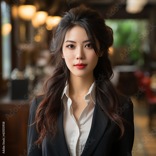 Portrait of Asian Woman Profile Picture Formal Business Attire Job Interview Graduate Student Executive Office Trainee Customer Service Flight Attendant