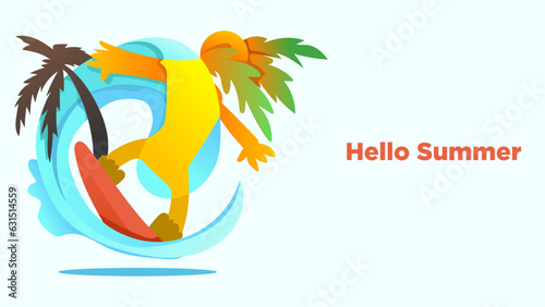 abstract surfer in tropical beach summer vector illustration