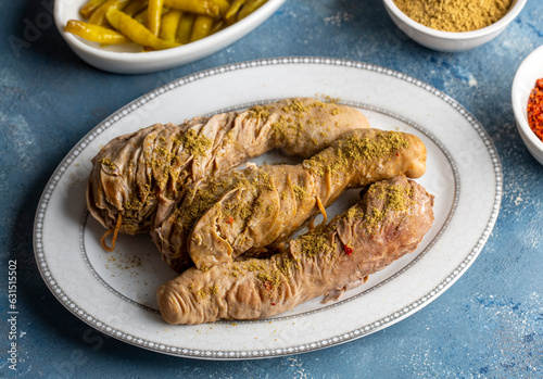 Photography Traditional Turkish Stuffed rice tripe or offal food on the table in Turkish Restaurant