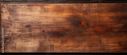 old cutting board on a dark wooden table. The view is from above and space available for copying.