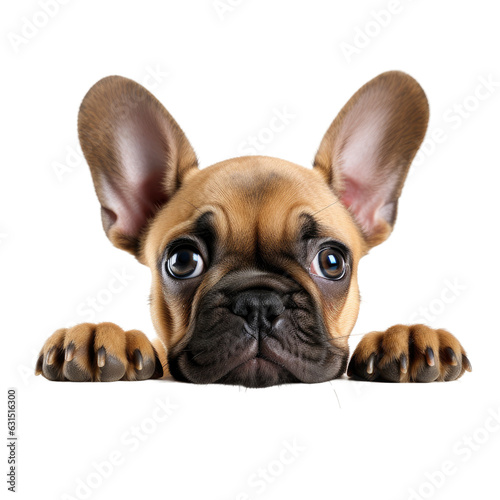 Curious French Bulldog puppy on white backround.