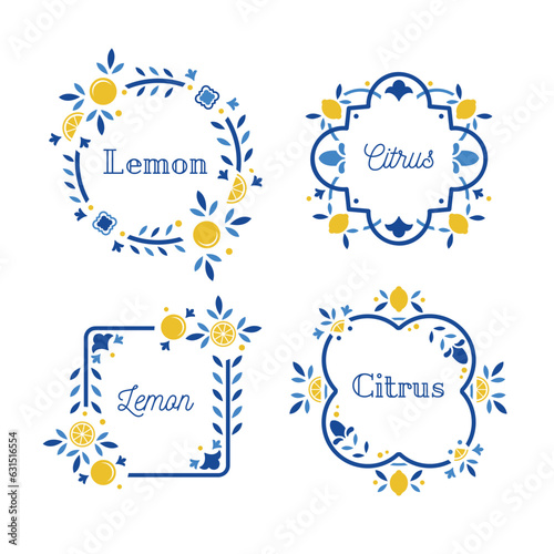 Blue frames with lemons, vector illustration
