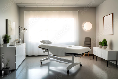 A subtly lit, elegant, and minimalist medical office. (Generative AI)