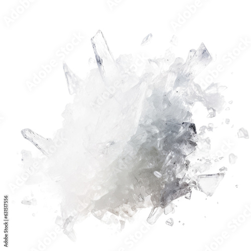 Close up footage of salt crystals descending and soaring alone on a white background. photo