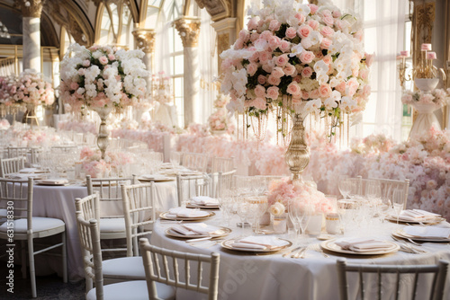 Wedding Birthday Reception Decoration, Chairs, Tables and Flowers, aesthetic look