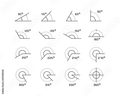 Angles Icon collection containing 16 editable stroke icons. Perfect for logos, stats and infographics. Edit the thickness of the line in any vector capable app.