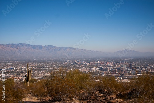 Stunning view of Downtown Tucson, AZ, Catalina Mountains and Rincon Mountains