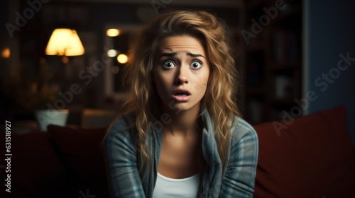 A young scared and surprised woman