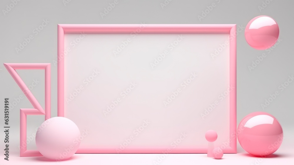 3d rendering white pink scene blank frame user interface abstract geometric shape 3d rendering white pink scene blank frame user interface abstract geometric shape