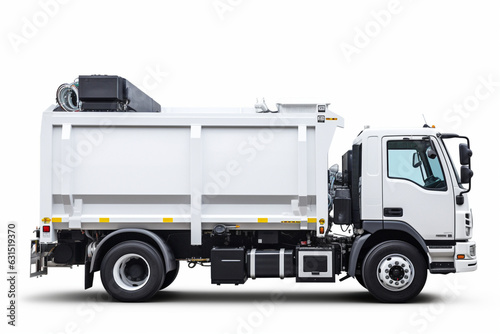 White modern truck for garbage disposal isolated, aesthetic look