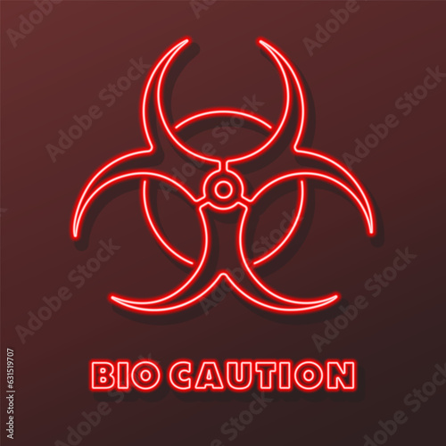 bio caution neon sign, modern glowing banner design, colorful modern design trends on black background. Vector illustration.