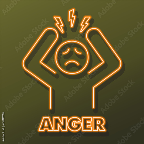 anger neon sign, modern glowing banner design, colorful modern design trends on black background. Vector illustration.