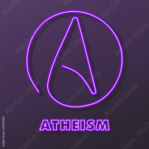 atheism neon sign, modern glowing banner design, colorful modern design trends on black background. Vector illustration.