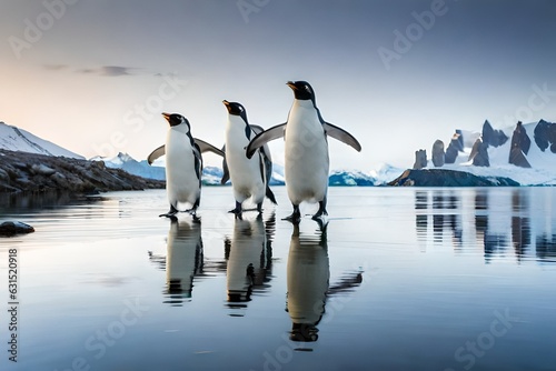 Adelie Penguin, pygoscelis adeliae, Group Leaping into Ocean, Paulet Island in Antarctica photo