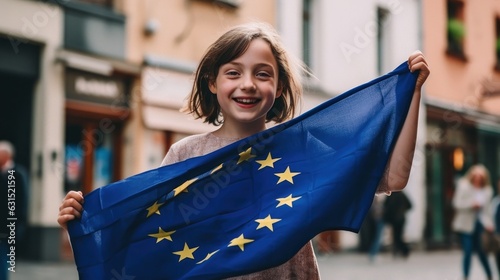 Group of people protesting with European union flag