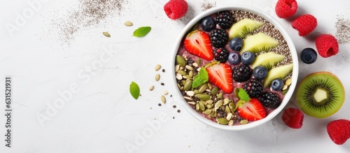A nourishing smoothie bowl made with healthy superfoods, topped with fruits, berries, and hemp