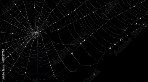 Spider web silhouette against black background. Halloween theme banner, card og invitation. © henjon