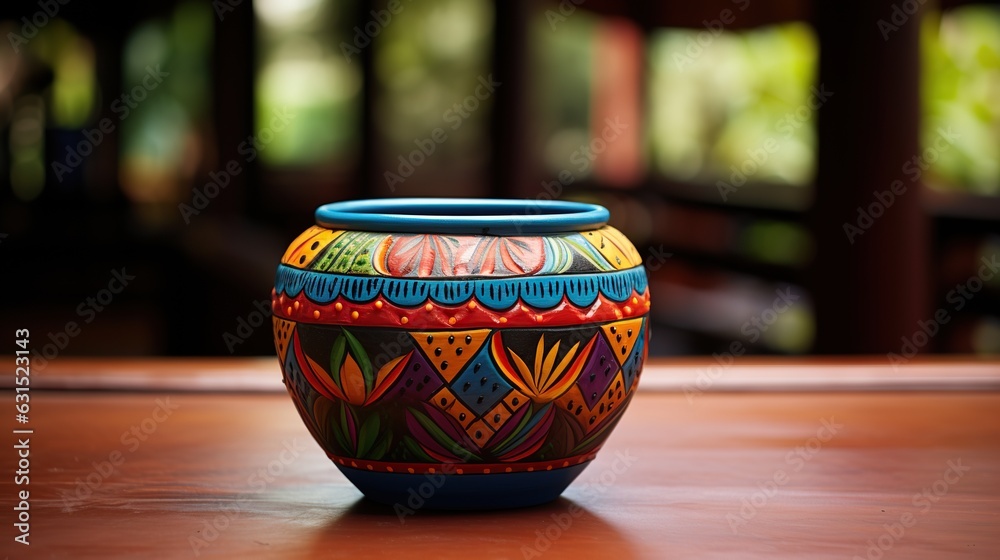 Colorful Vase on Wooden Table