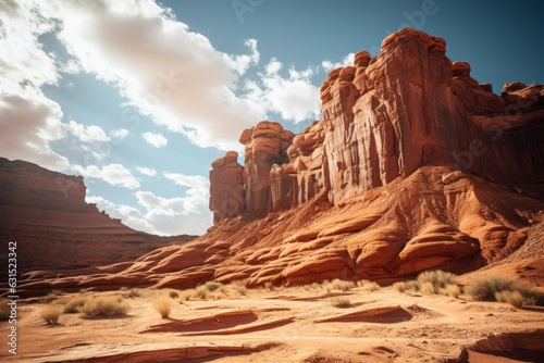 Towering Sandstone Formations in a Desert National Park, Generative AI