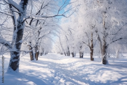 Landscape of a snowy park in winter time © Goffkein