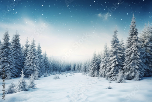 Winter background with snow and spruce, aesthetic look © alisaaa