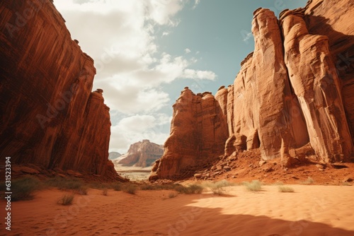 Towering Sandstone Formations in a Desert National Park, Generative AI