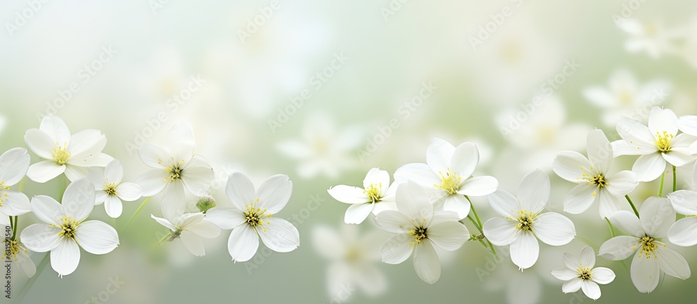An abstract background with white flowers, a natural floral image that has space for text. Perfect