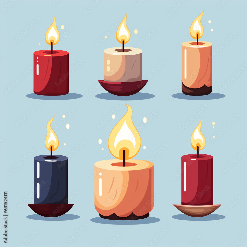 Graphic illustration of a burning candle. Isolated on plain color background.
