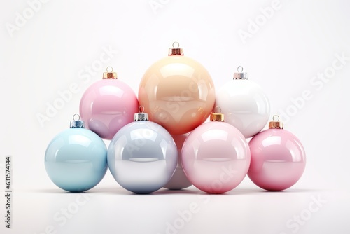 Bolas de Navidad colores pastel con fondo blanco, decoración navideña aesthetic 