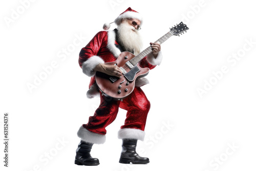 Cool Santa Claus plays the electric guitar on a transparent background