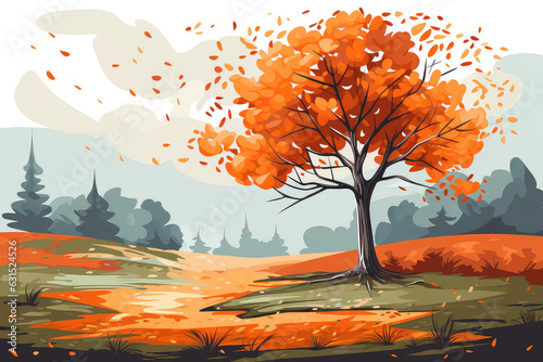 Autumn forest landscape illustration with yellow trees