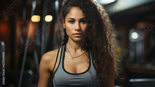 Gymgirl posing in a modern fitness studio. Wallpaper Gym. 