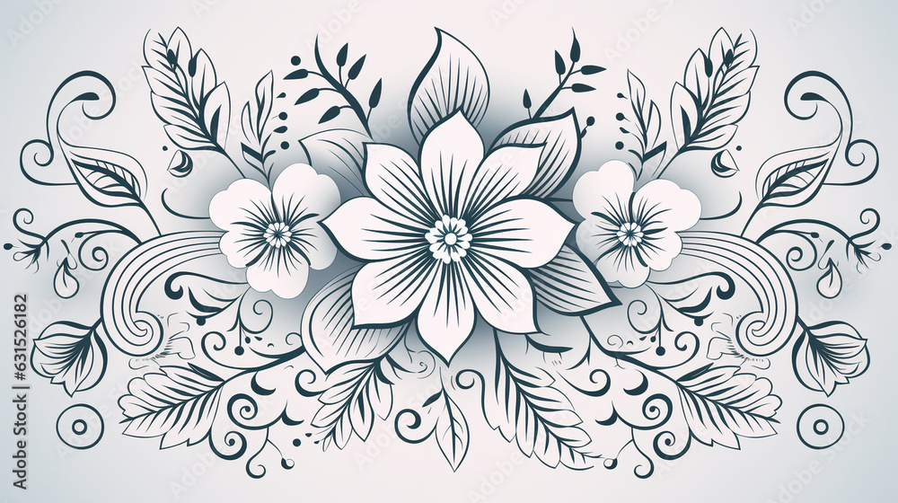 Hand-Drawn Mandala with Delicate Lines and Floral Elements 