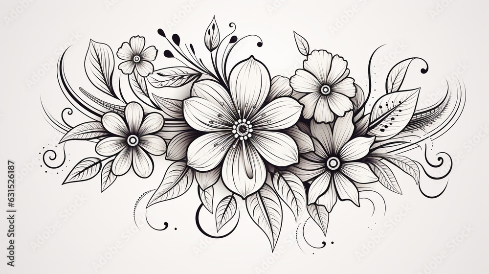 Fototapeta premium Hand-Drawn Mandala with Delicate Lines and Floral Elements 