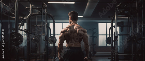 Bodybuilder performing workouts in a gym. Gym background. 