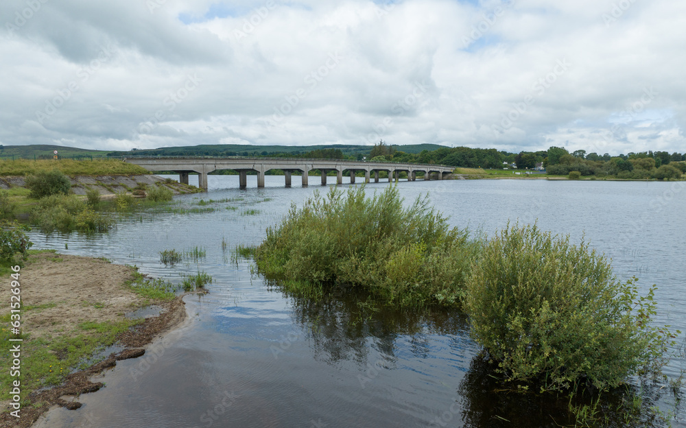 road bridge over blessing ton lake reservoir, county wicklow, ireland