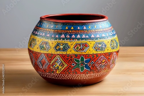 Colorful Vase on Wooden Table